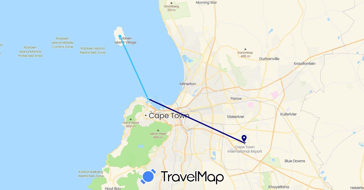 TravelMap itinerary: driving, boat in South Africa (Africa)